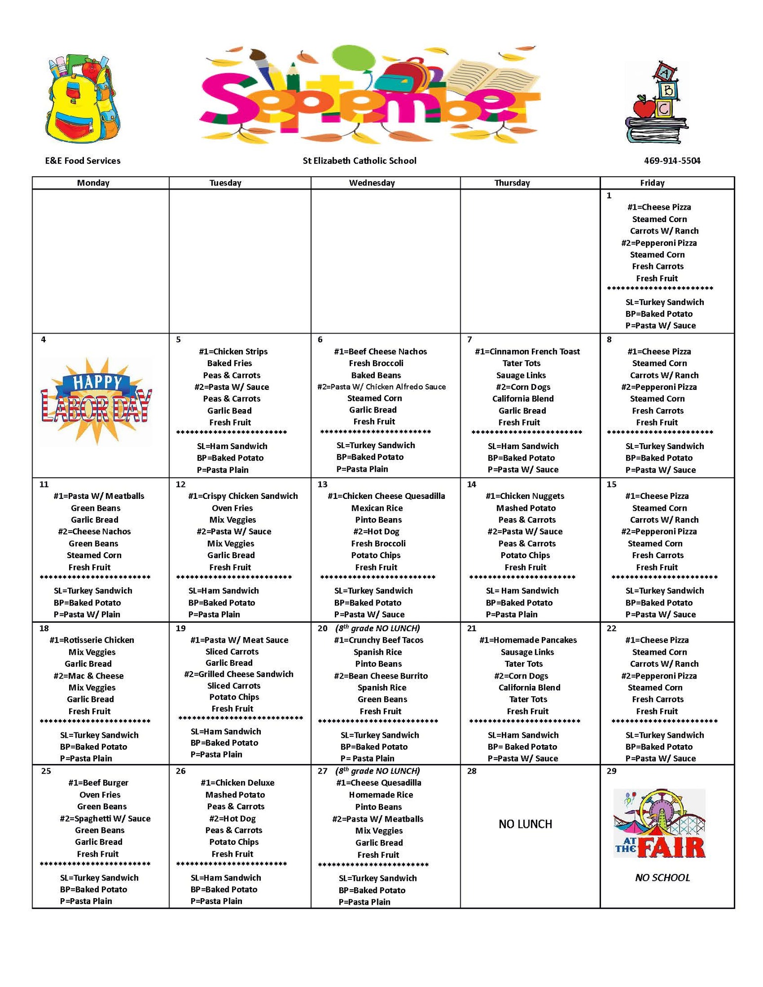 Lunch Menu St. Elizabeth of Hungary Dallas, TX